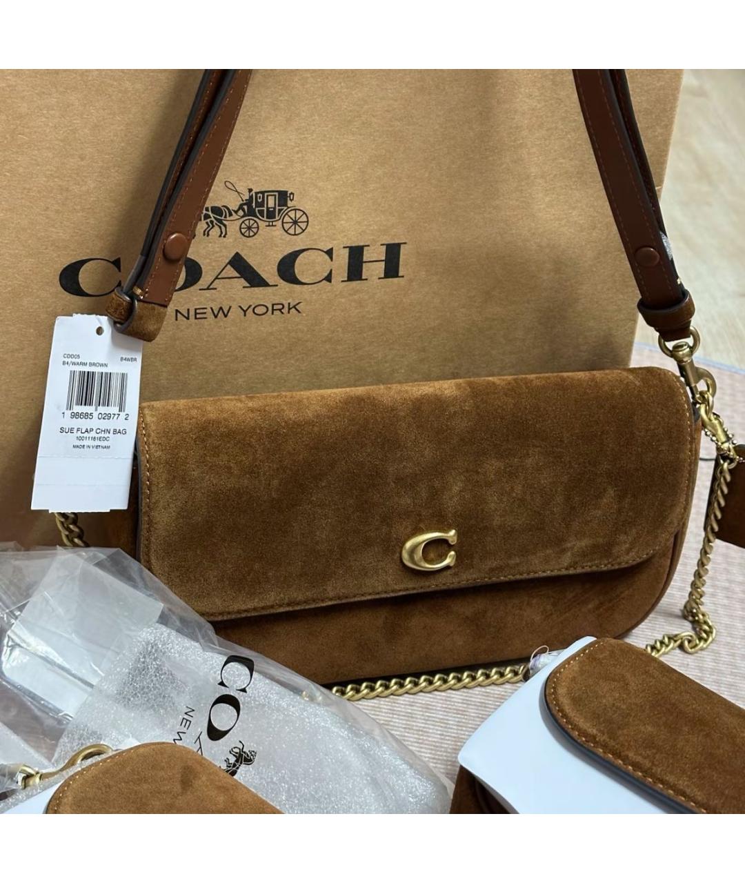 COACH Коричневая замшевая сумка через плечо, фото 5
