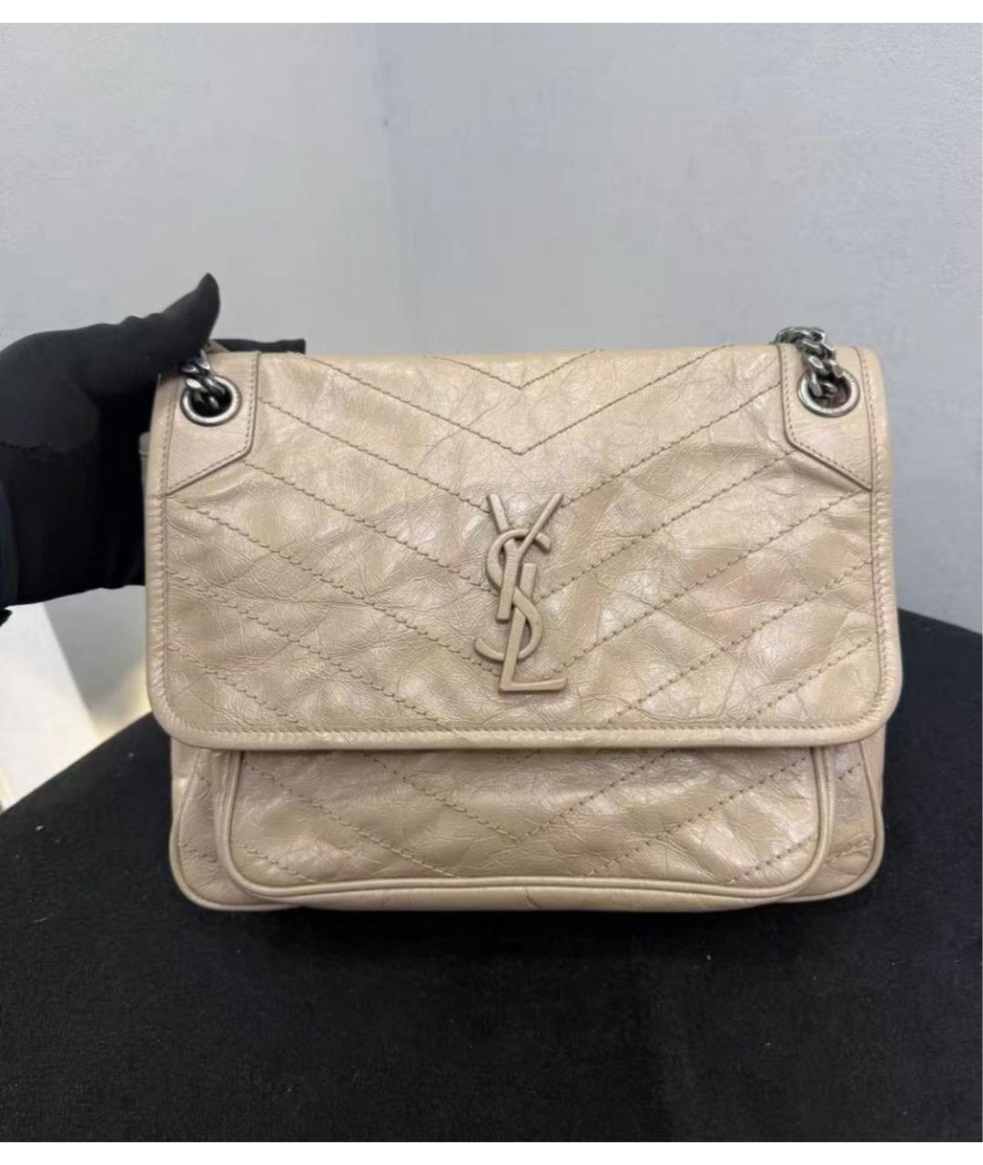 SAINT LAURENT Бежевая кожаная сумка через плечо, фото 2