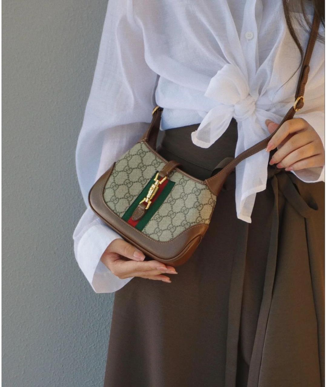 GUCCI Бежевая сумка через плечо из канвы, фото 8