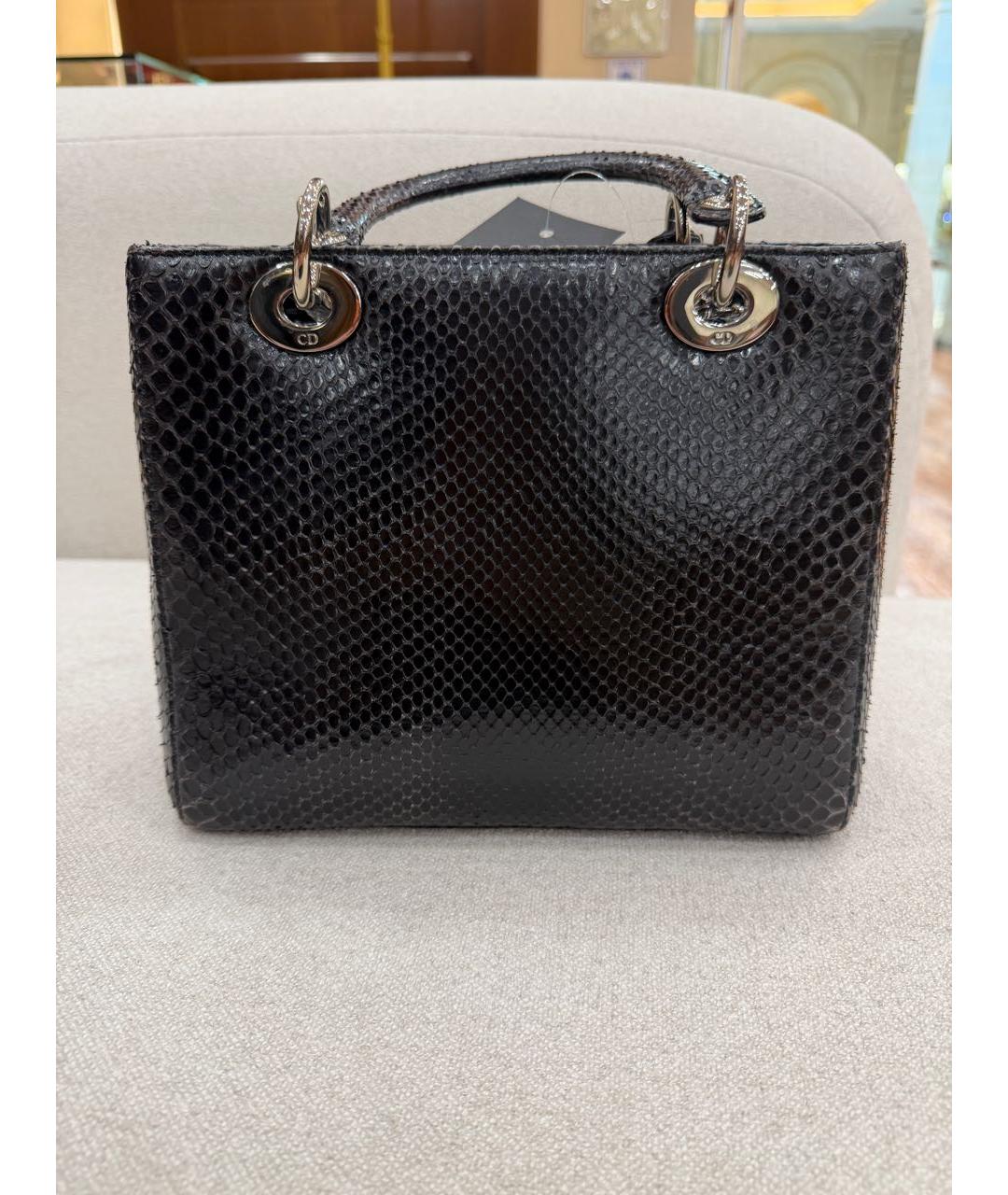 CHRISTIAN DIOR Черная сумка с короткими ручками из кожи крокодила, фото 3