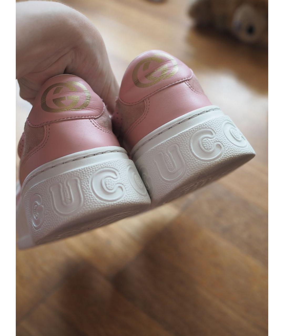 GUCCI Розовые кожаные кроссовки, фото 4