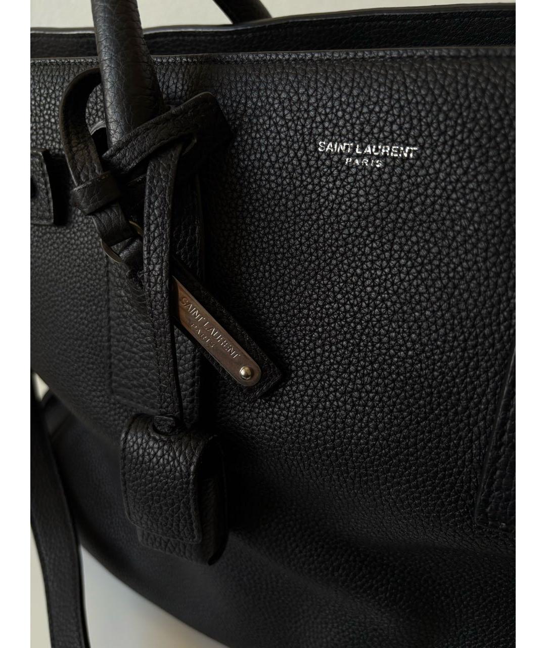 SAINT LAURENT Черная кожаная сумка тоут, фото 7