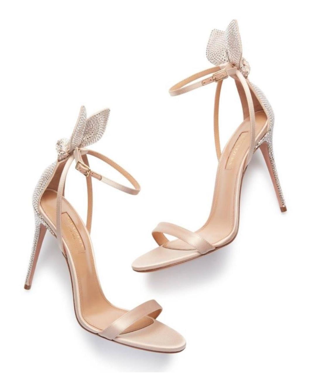 AQUAZZURA Бежевые текстильные босоножки, фото 8