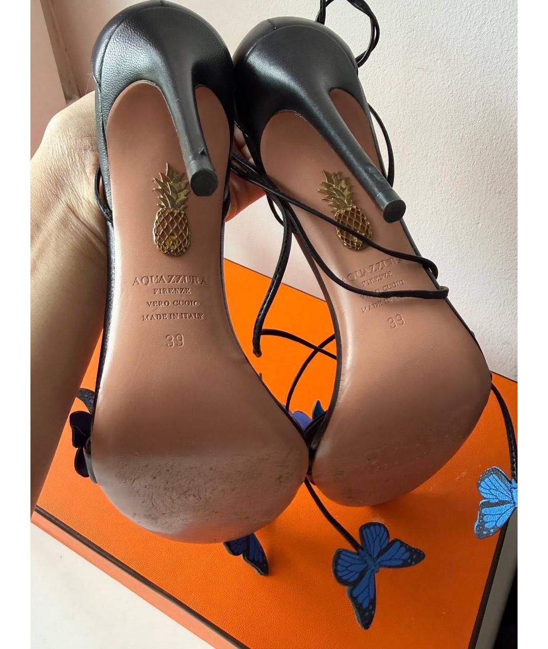 AQUAZZURA Черные кожаные босоножки, фото 3