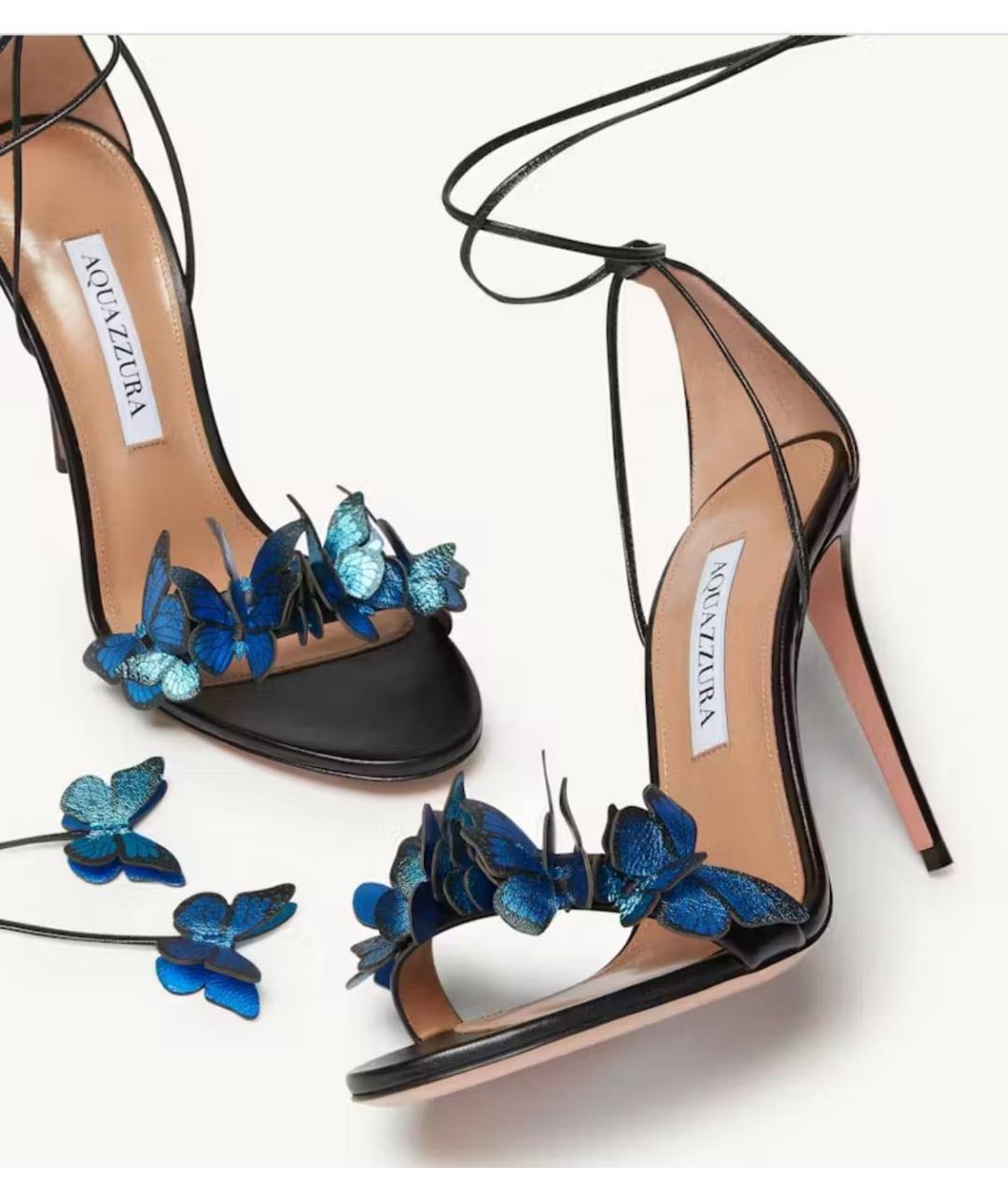 AQUAZZURA Черные кожаные босоножки, фото 8