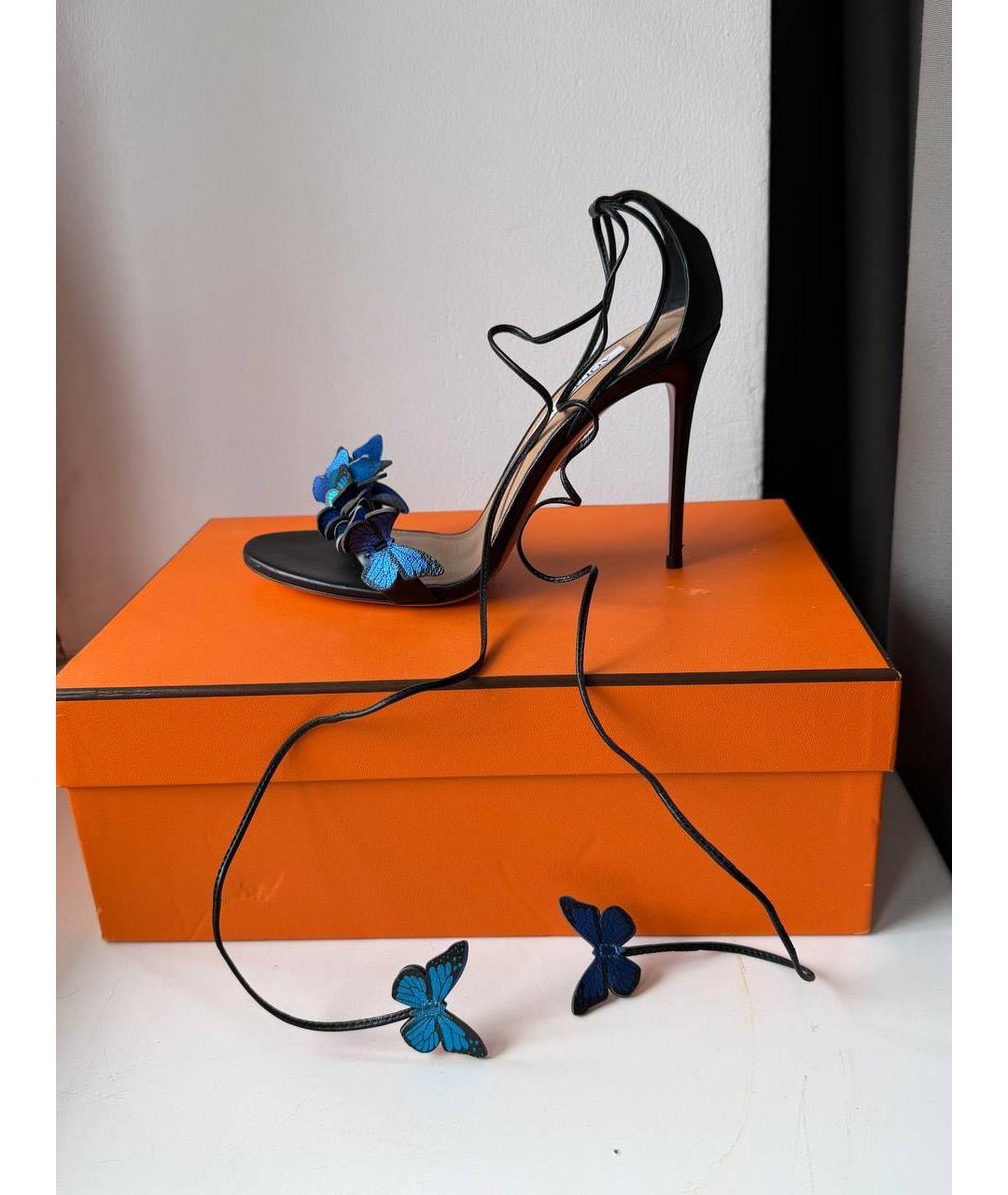 AQUAZZURA Черные кожаные босоножки, фото 9