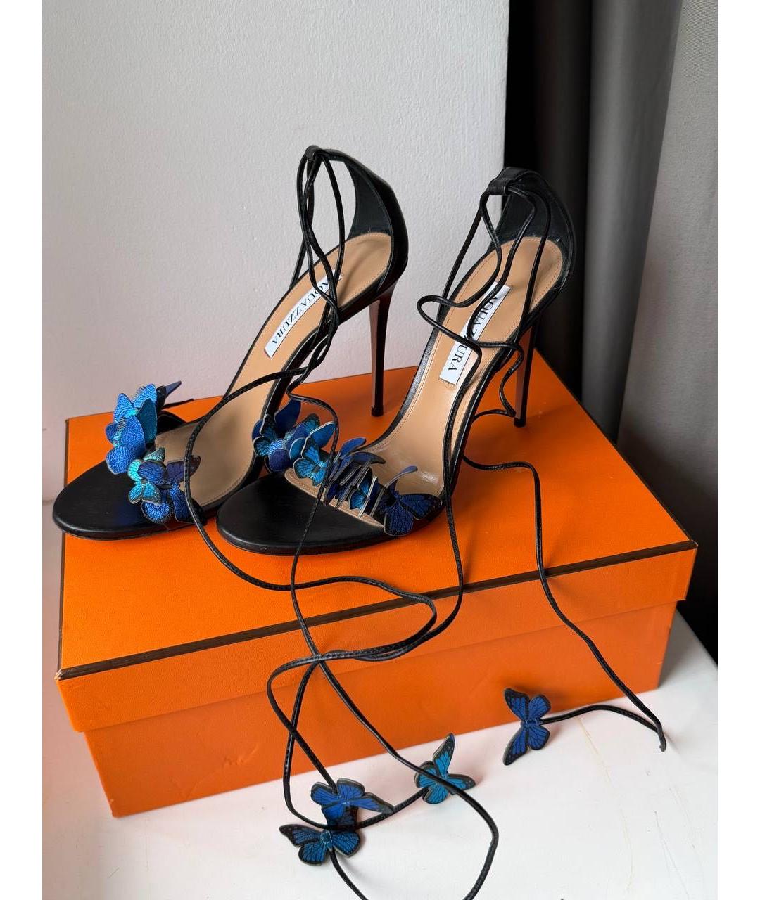 AQUAZZURA Черные кожаные босоножки, фото 6