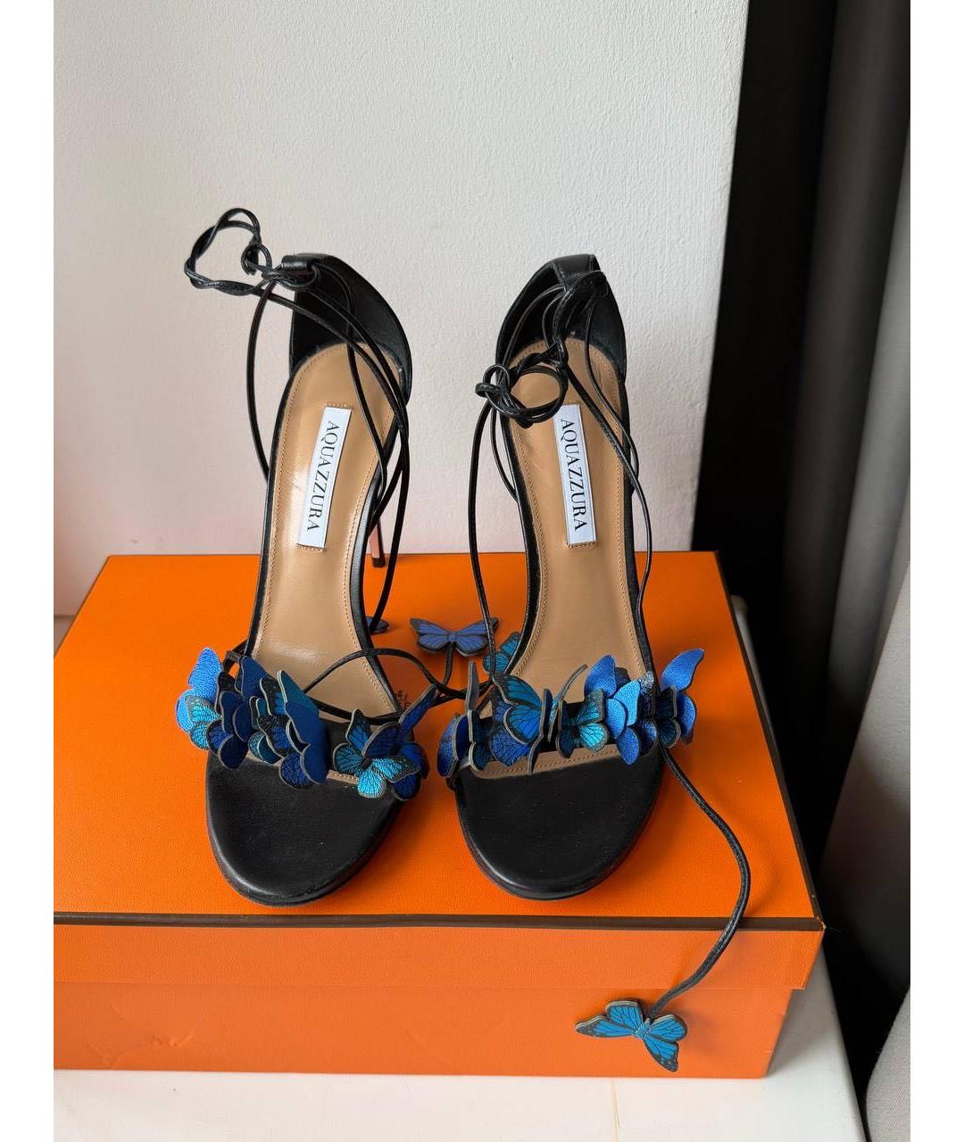 AQUAZZURA Черные кожаные босоножки, фото 2