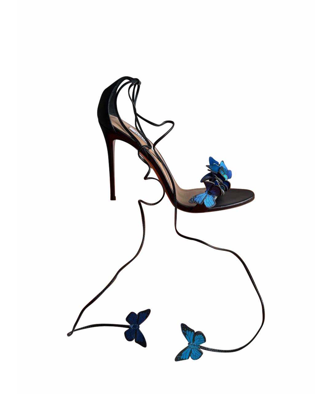 AQUAZZURA Черные кожаные босоножки, фото 1