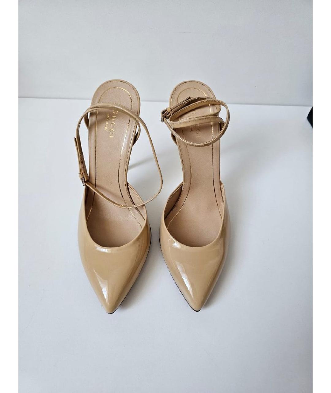 GUCCI Бежевые туфли из лакированной кожи, фото 2