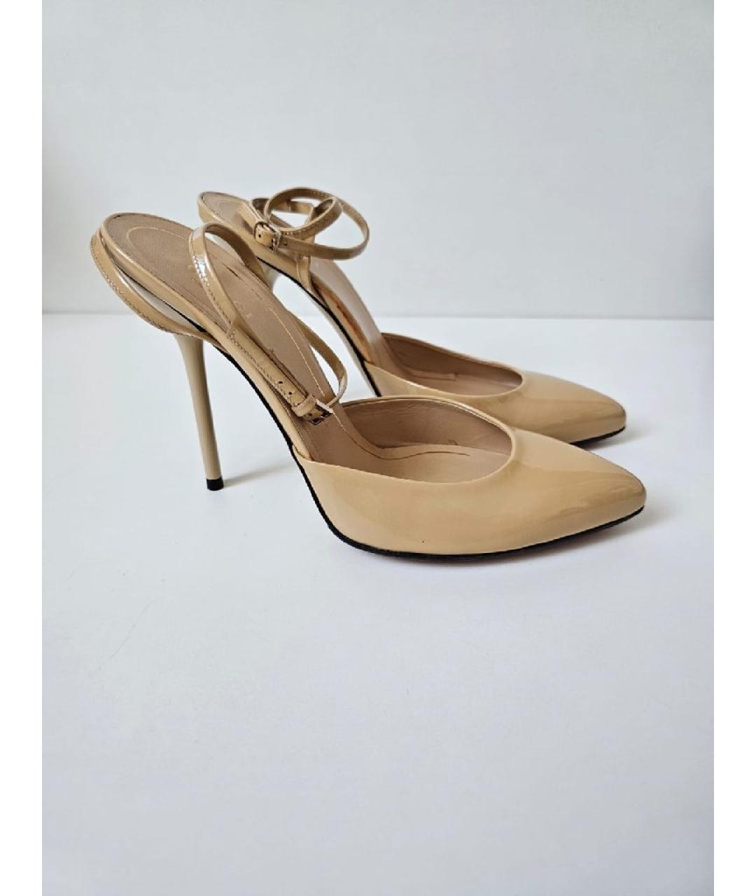 GUCCI Бежевые туфли из лакированной кожи, фото 10
