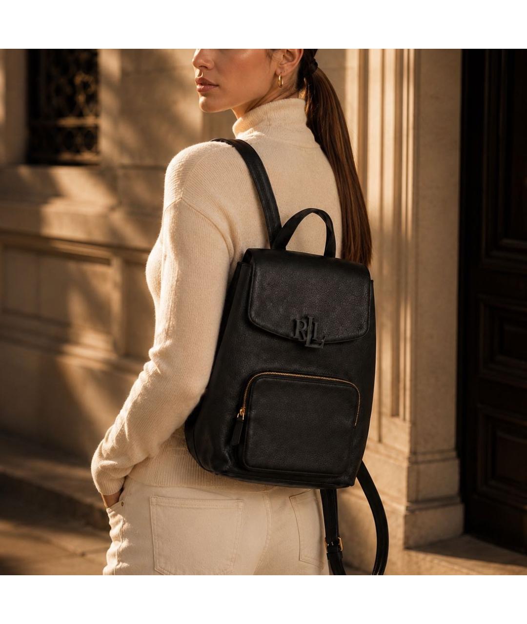 RALPH LAUREN Черный кожаный рюкзак, фото 3