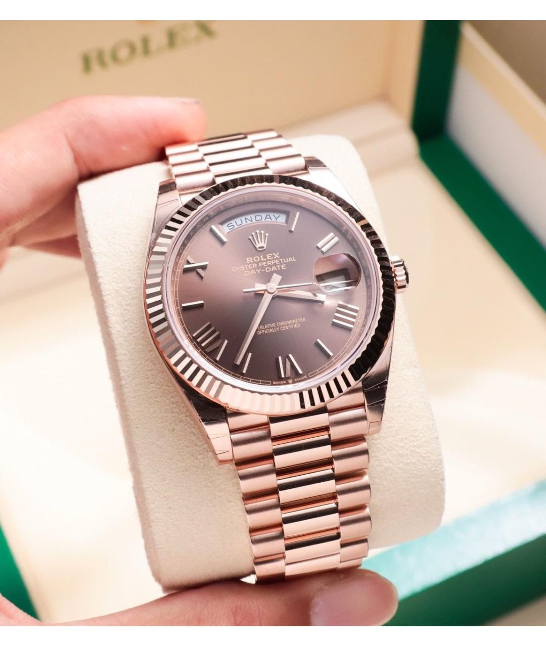 ROLEX Коричневые часы из розового золота, фото 2