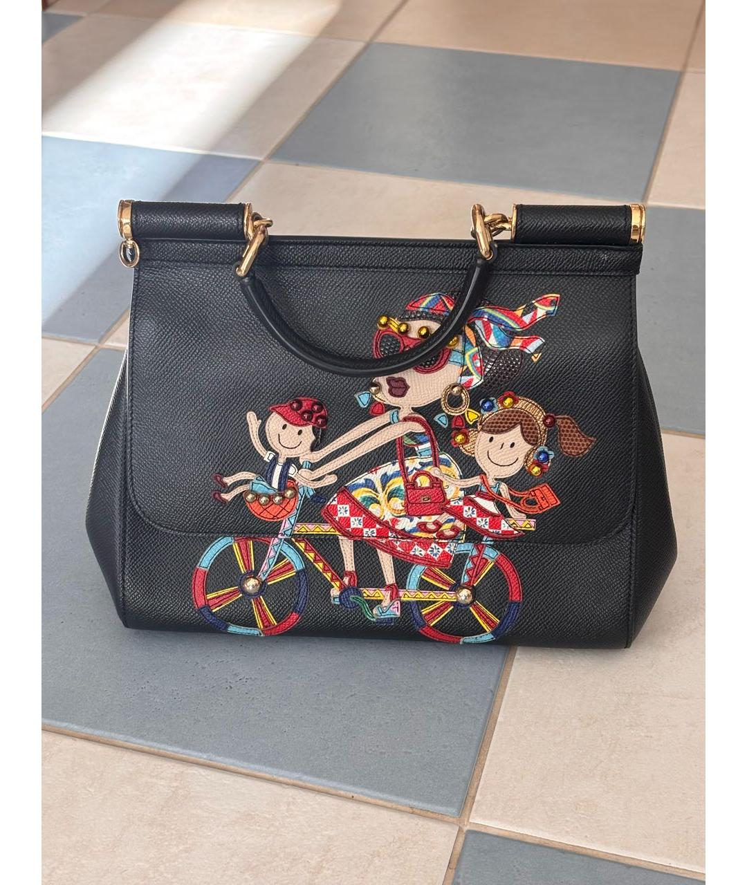 DOLCE&GABBANA Черная кожаная сумка с короткими ручками, фото 5