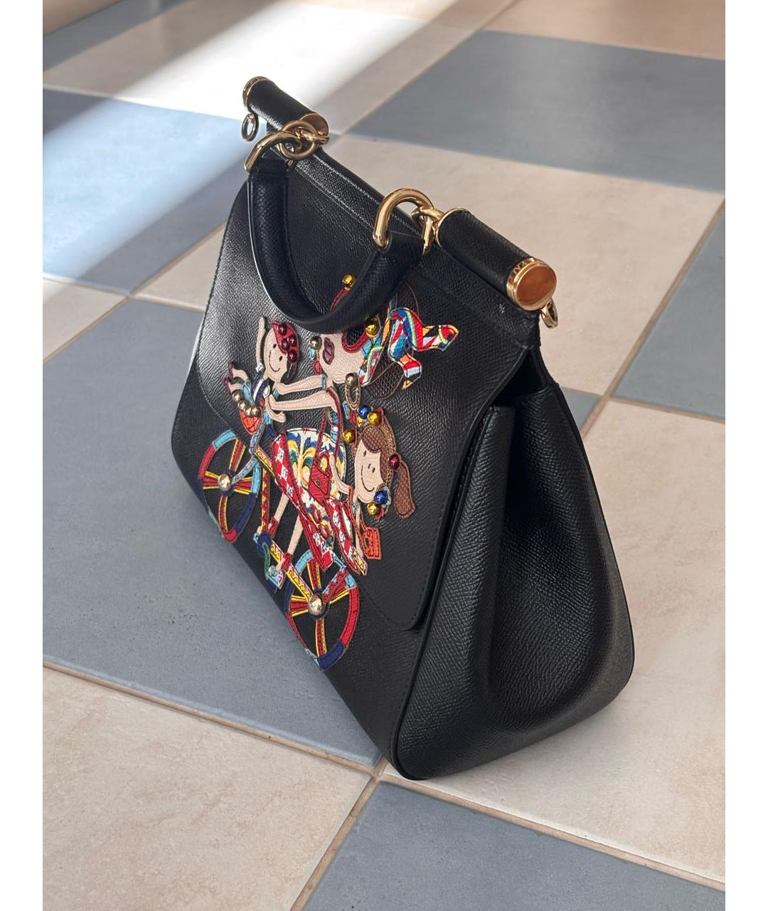 DOLCE&GABBANA Черная кожаная сумка с короткими ручками, фото 2