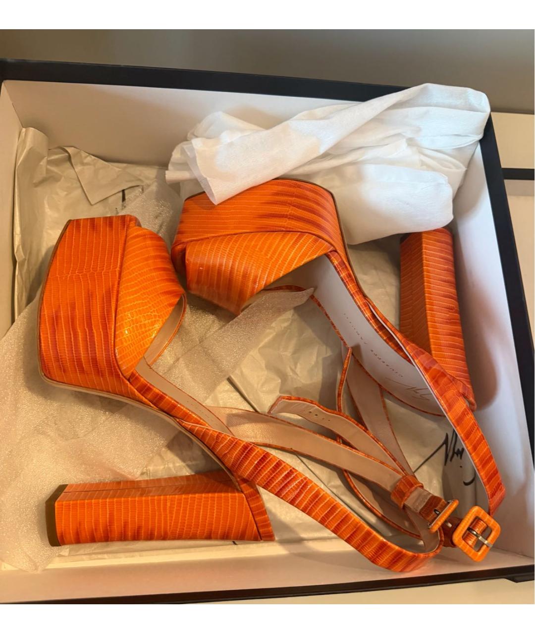 GIUSEPPE ZANOTTI DESIGN Оранжевые кожаные босоножки, фото 5
