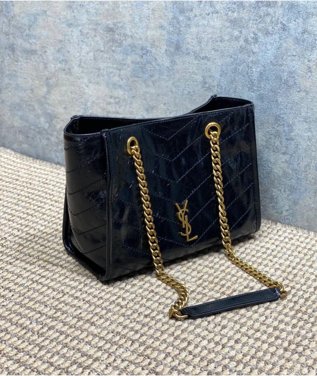 SAINT LAURENT Черная кожаная сумка тоут, фото 2