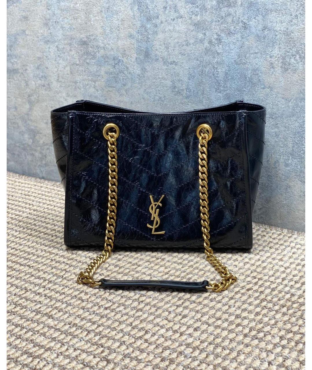 SAINT LAURENT Черная кожаная сумка тоут, фото 5
