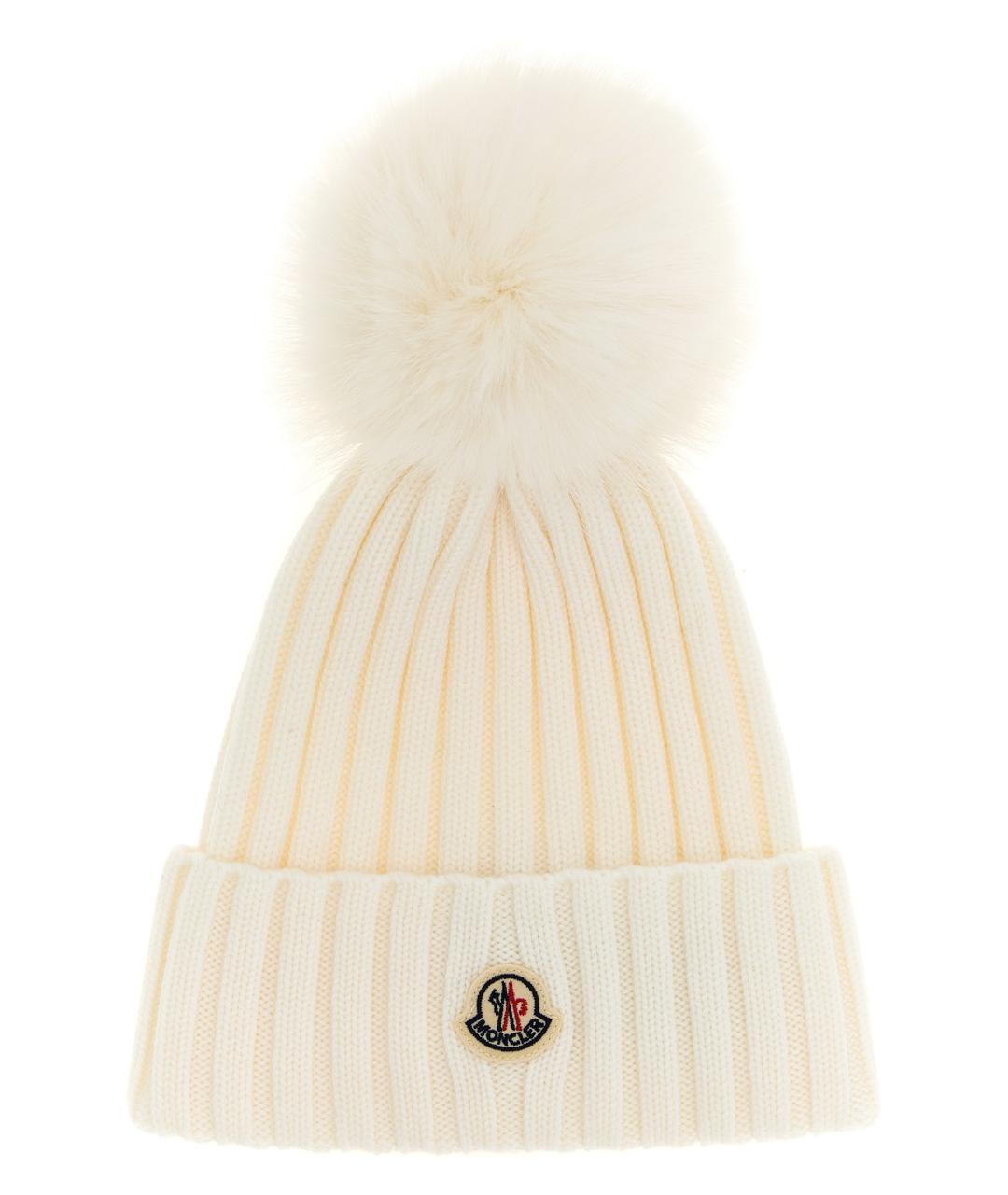 MONCLER Белая шерстяная шапка, фото 1