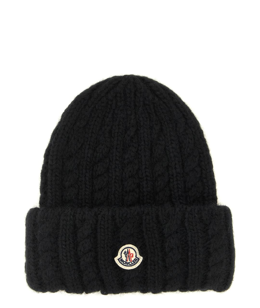 MONCLER Черная шерстяная шапка, фото 1