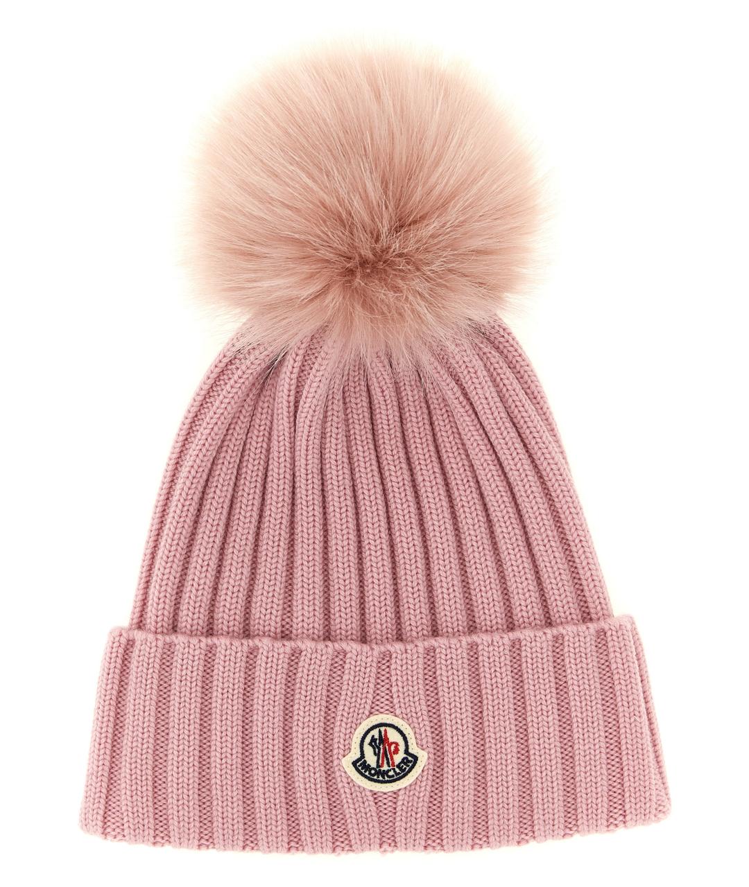 MONCLER Розовая шерстяная шапка, фото 1