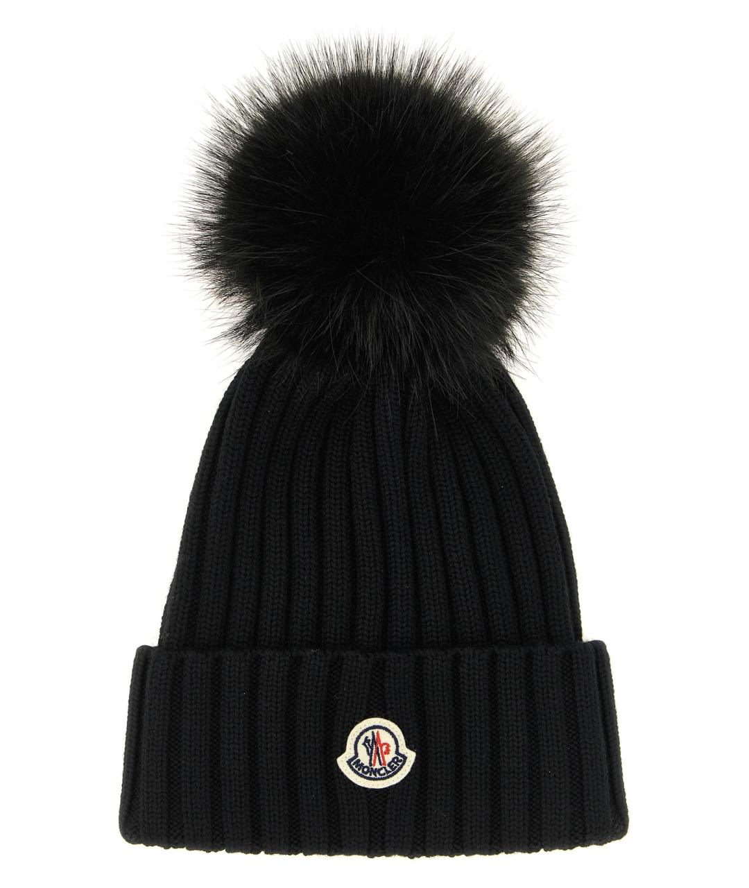MONCLER Черная шерстяная шапка, фото 1