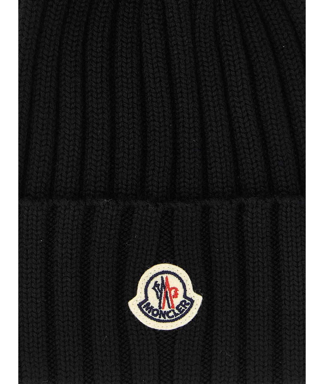 MONCLER Черная шерстяная шапка, фото 3