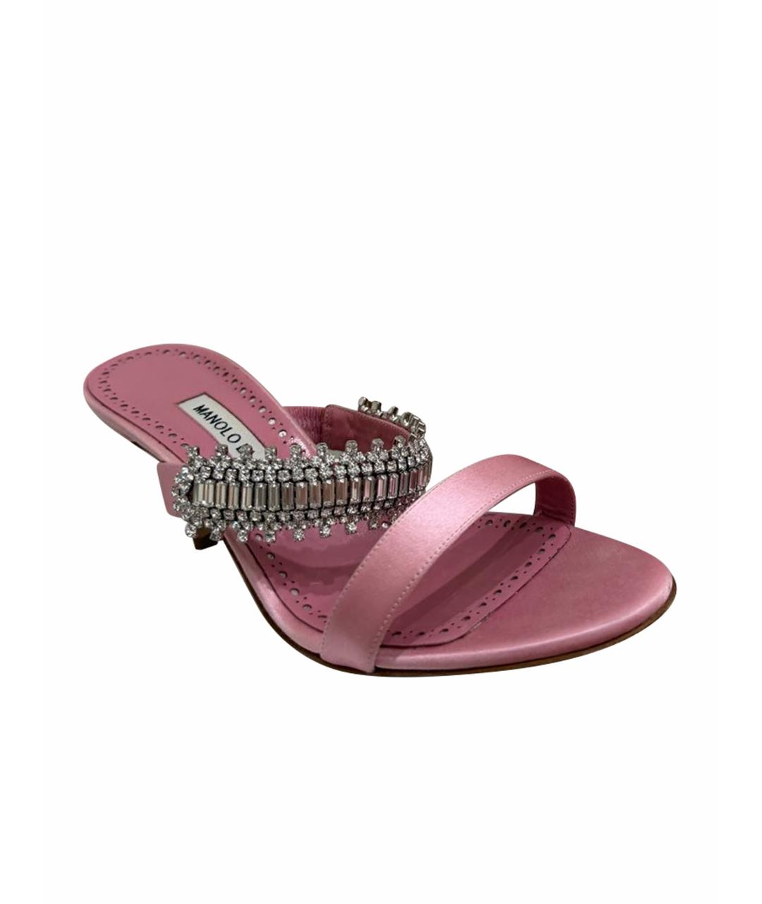 MANOLO BLAHNIK Розовые текстильные босоножки, фото 1