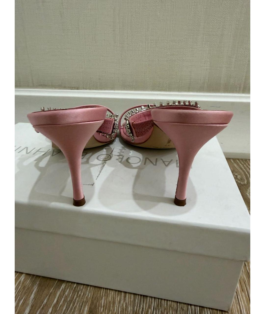 MANOLO BLAHNIK Розовые текстильные босоножки, фото 4