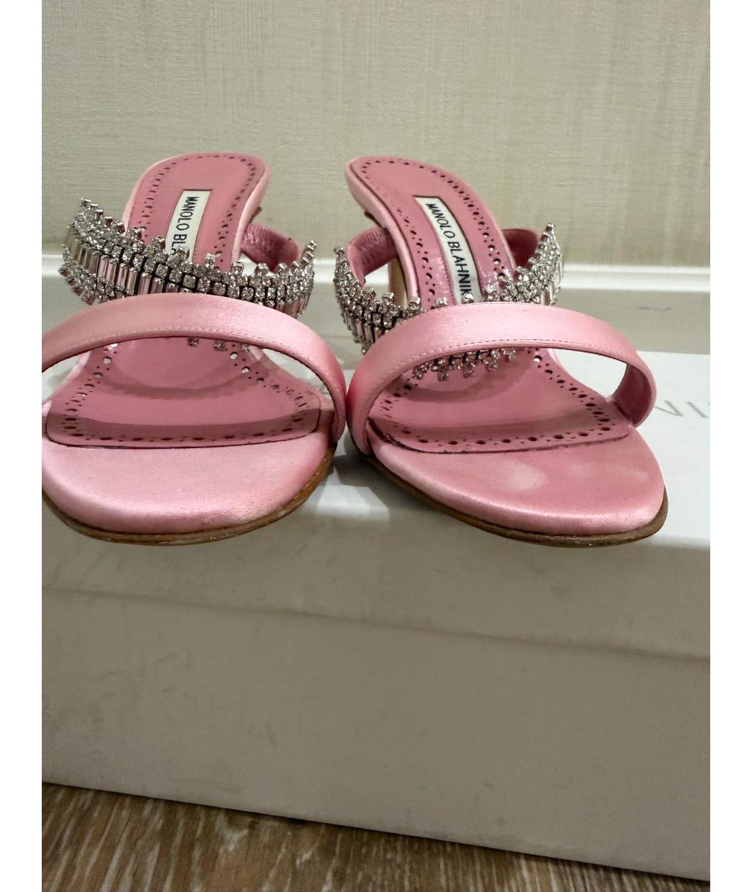 MANOLO BLAHNIK Розовые текстильные босоножки, фото 5