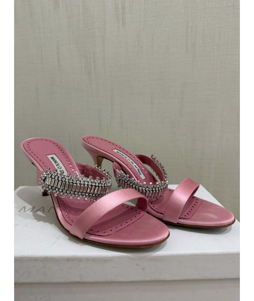MANOLO BLAHNIK Розовые текстильные босоножки, фото 8