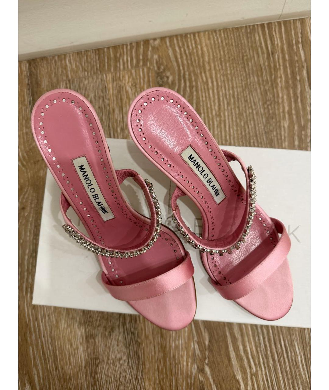 MANOLO BLAHNIK Розовые текстильные босоножки, фото 2