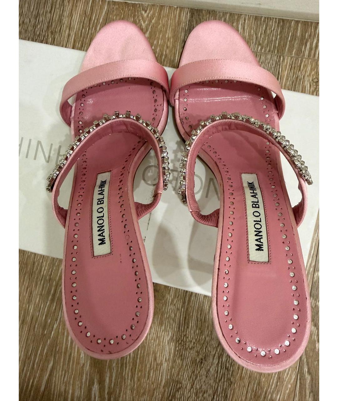 MANOLO BLAHNIK Розовые текстильные босоножки, фото 3