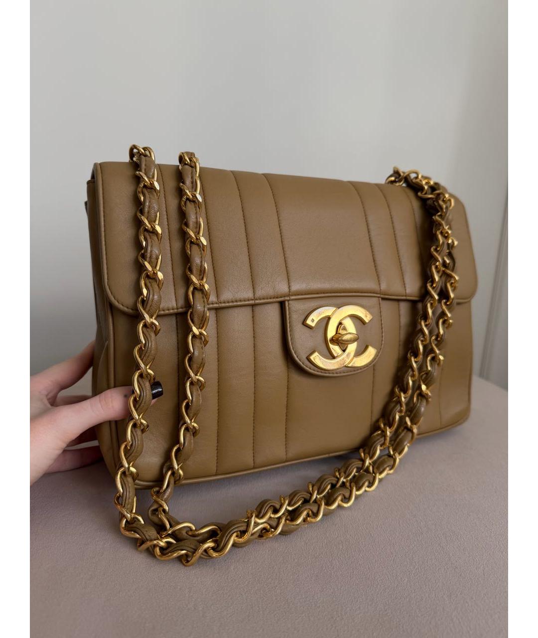 CHANEL Бежевая кожаная сумка через плечо, фото 2