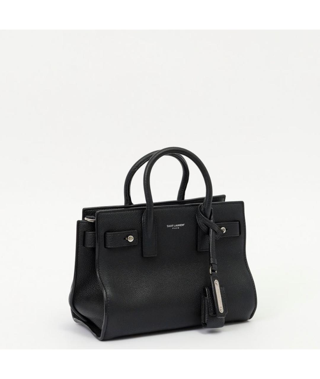 SAINT LAURENT Черная кожаная сумка с короткими ручками, фото 2
