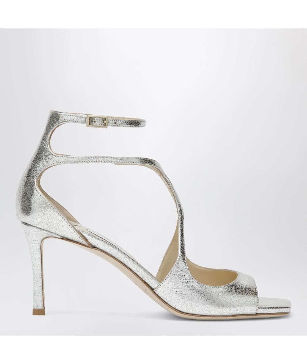 JIMMY CHOO Серебряные кожаные босоножки, фото 3