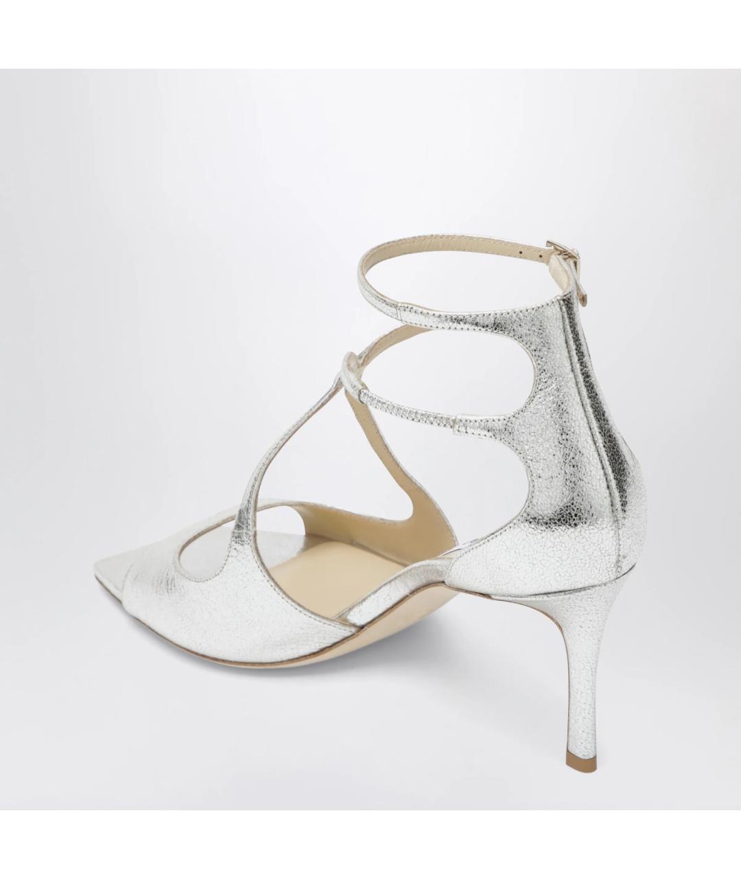 JIMMY CHOO Серебряные кожаные босоножки, фото 2