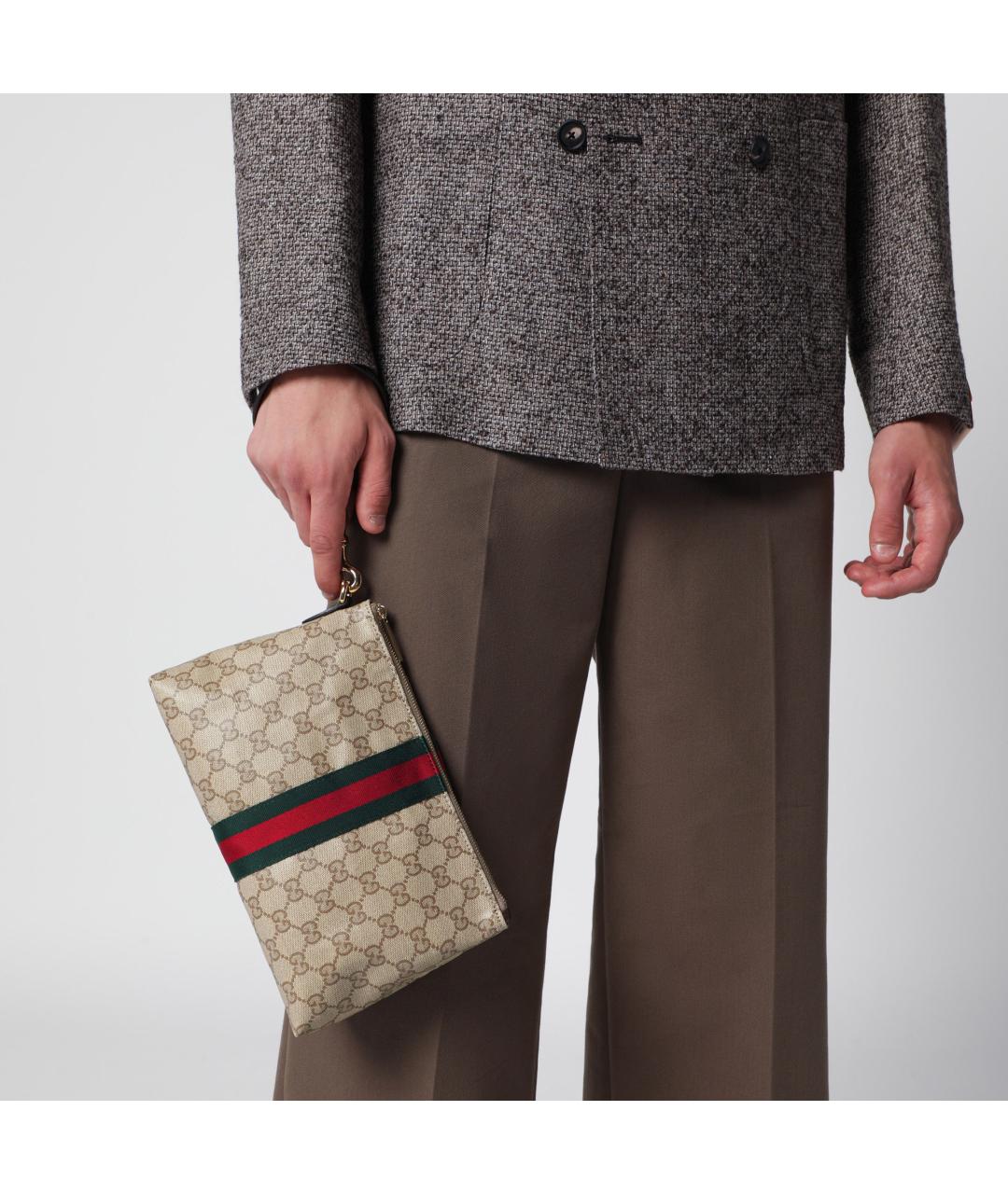 GUCCI Бежевая тканевая барсетка, фото 2