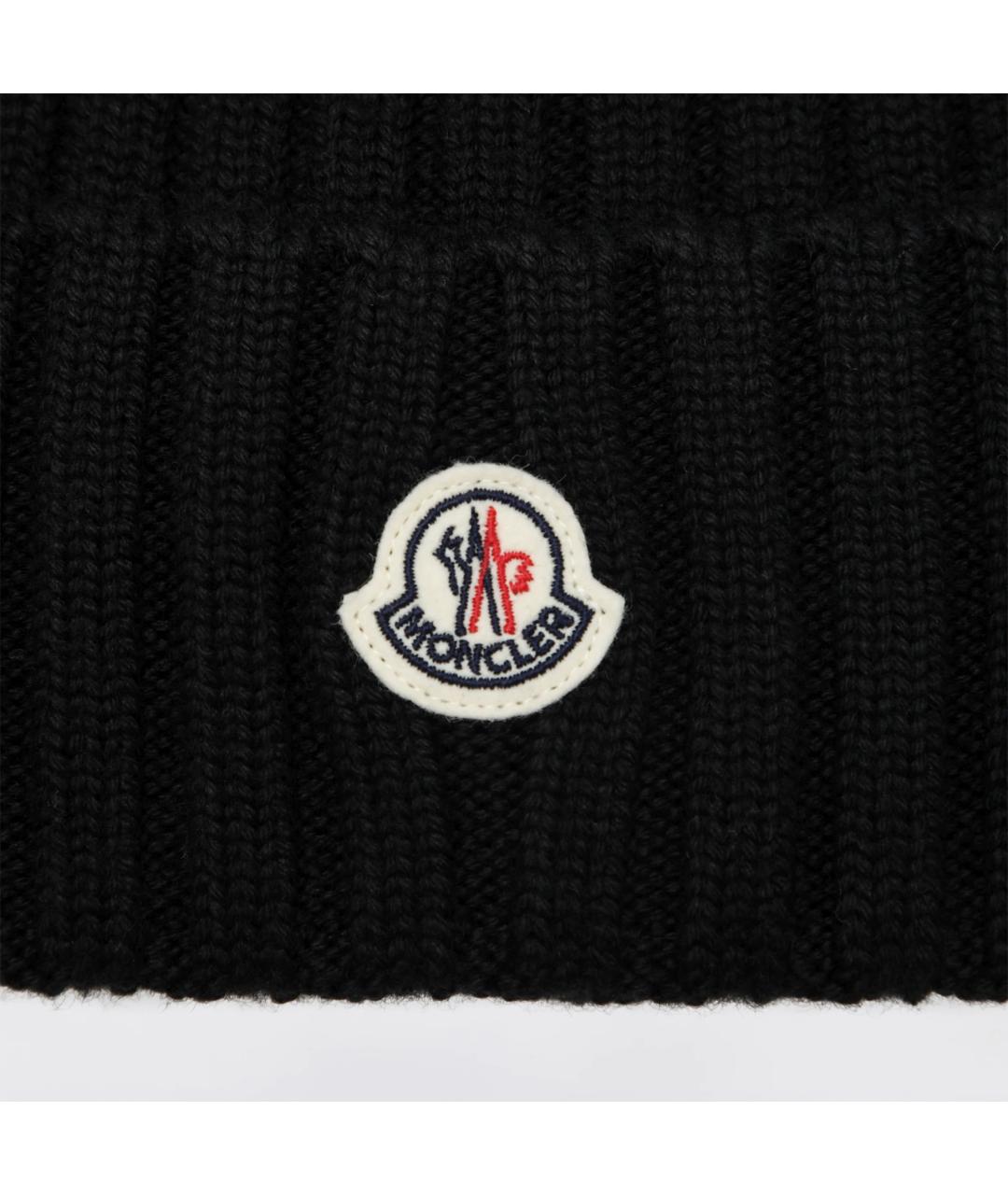 MONCLER Черная шерстяная шапка, фото 2