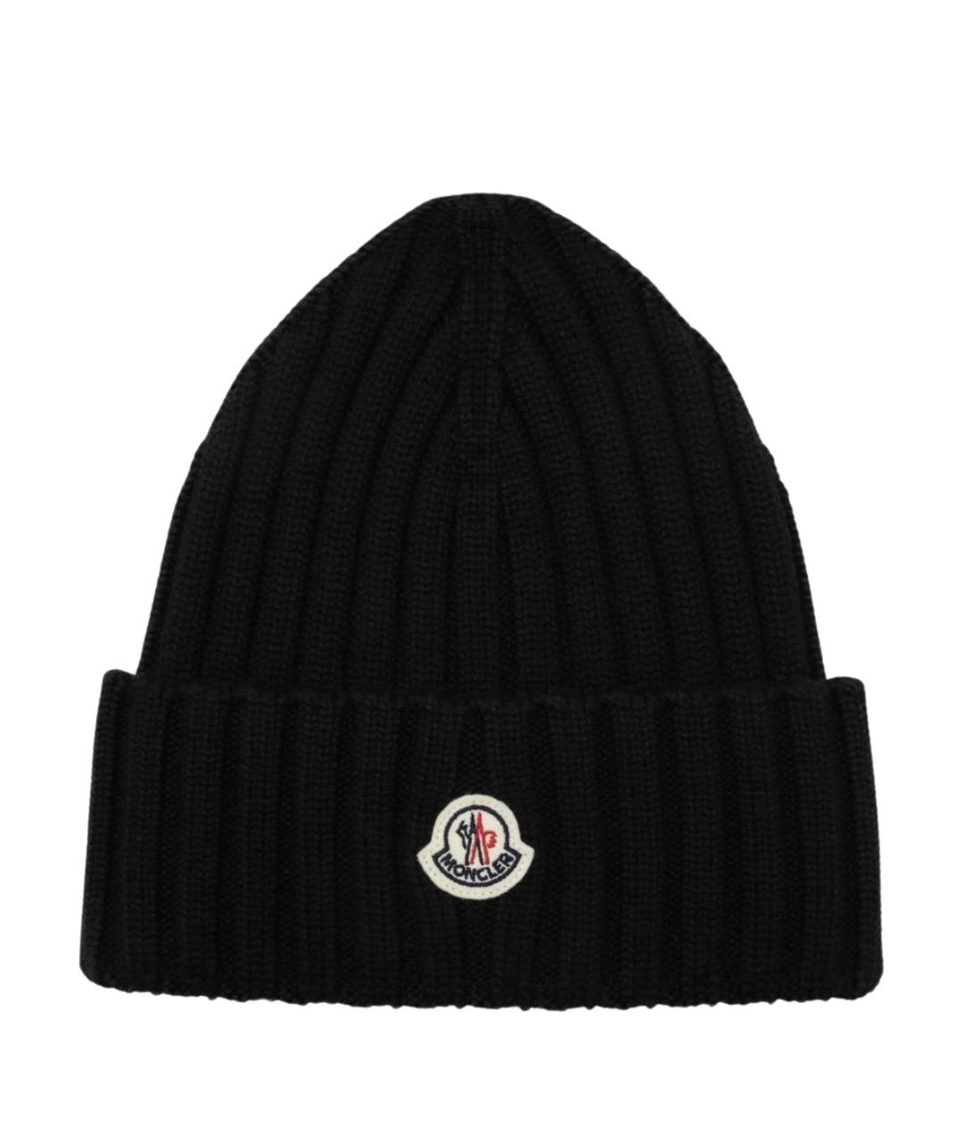 MONCLER Черная шерстяная шапка, фото 1