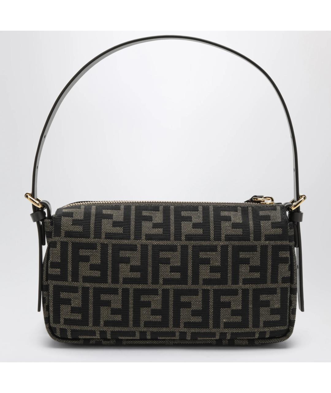 FENDI Коричневая тканевая сумка с короткими ручками, фото 2