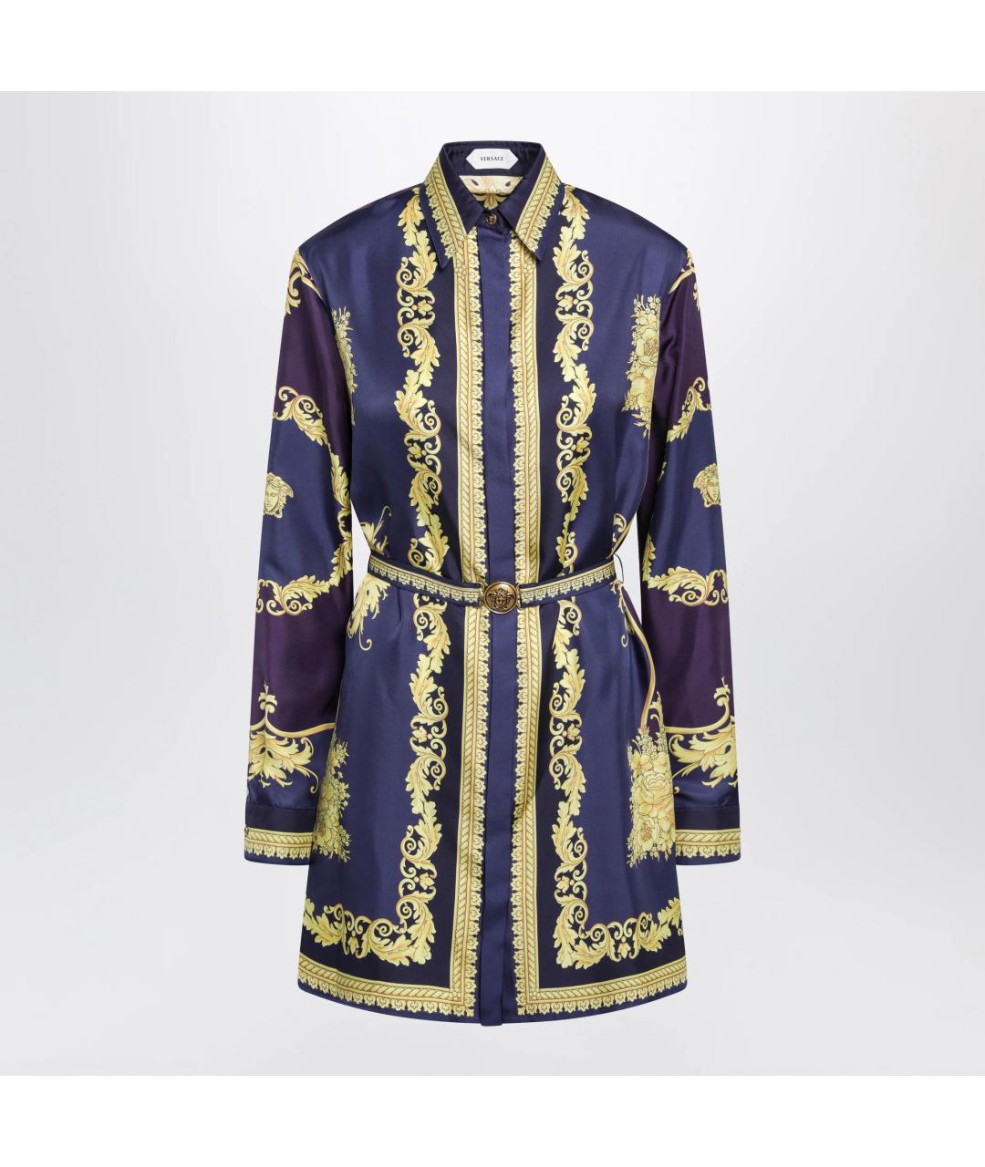 VERSACE Синее шелковое повседневное платье, фото 3