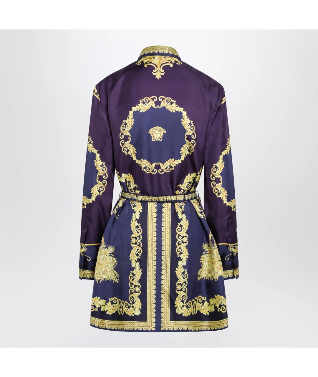 VERSACE Синее шелковое повседневное платье, фото 2