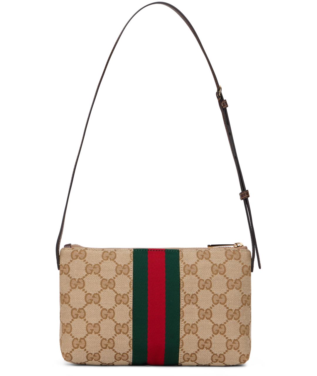 GUCCI Коричневая сумка через плечо из канвы, фото 3