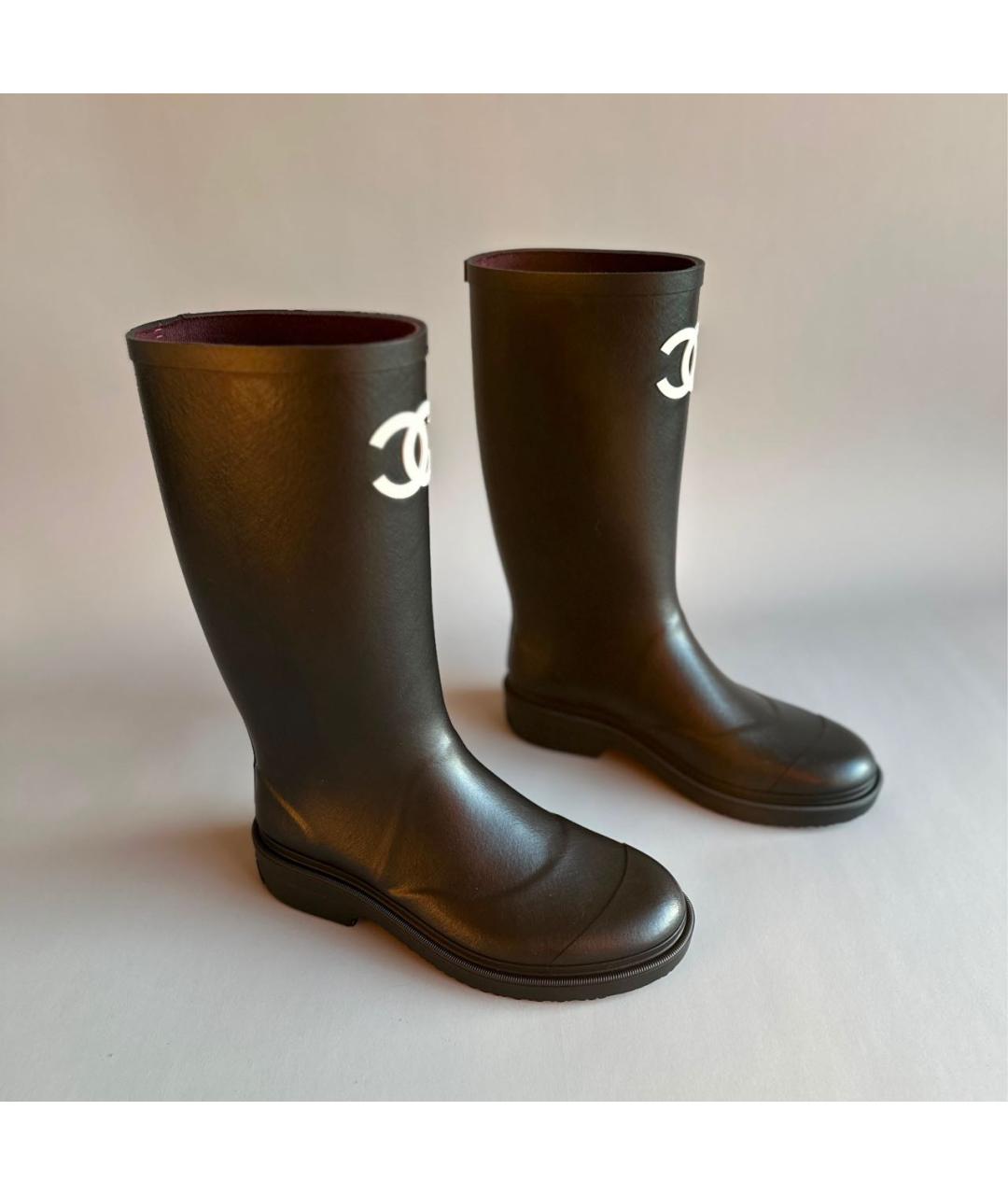 CHANEL Черные резиновые сапоги, фото 5