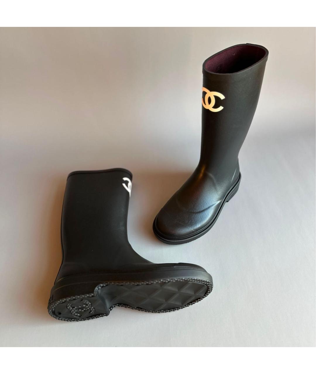 CHANEL Черные резиновые сапоги, фото 3