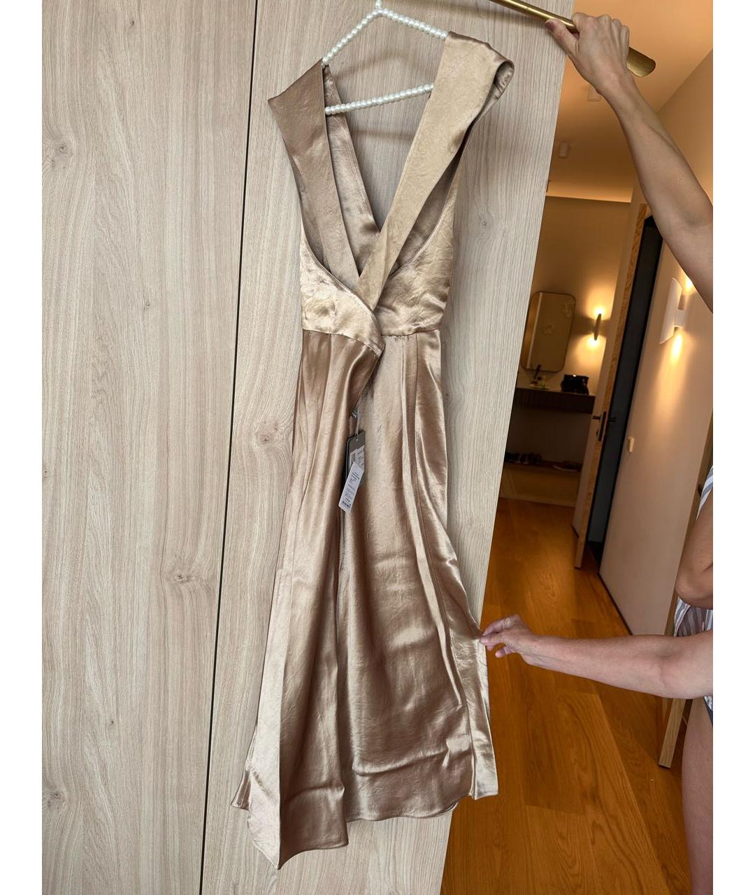 'S MAX MARA Золотое полиэстеровое коктейльное платье, фото 6