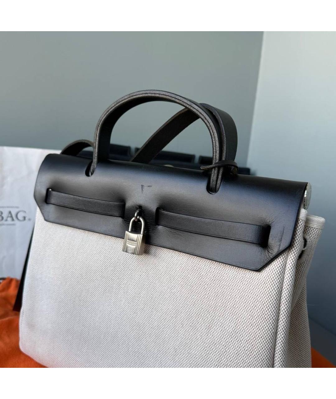 HERMES Черная кожаная сумка тоут, фото 4