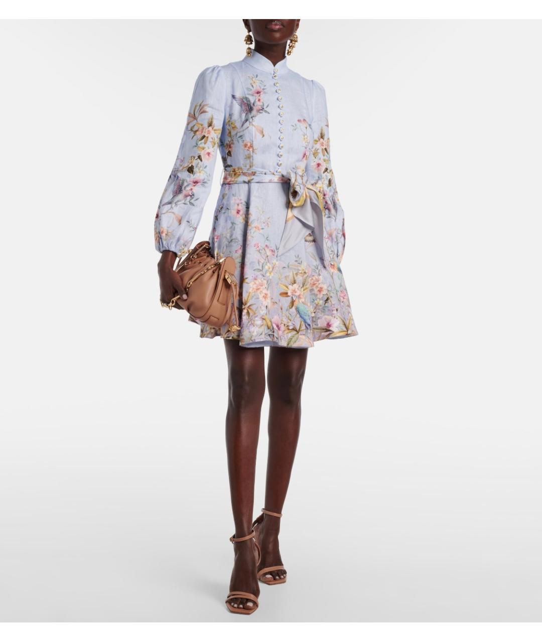 ZIMMERMANN Голубое льняное коктейльное платье, фото 5