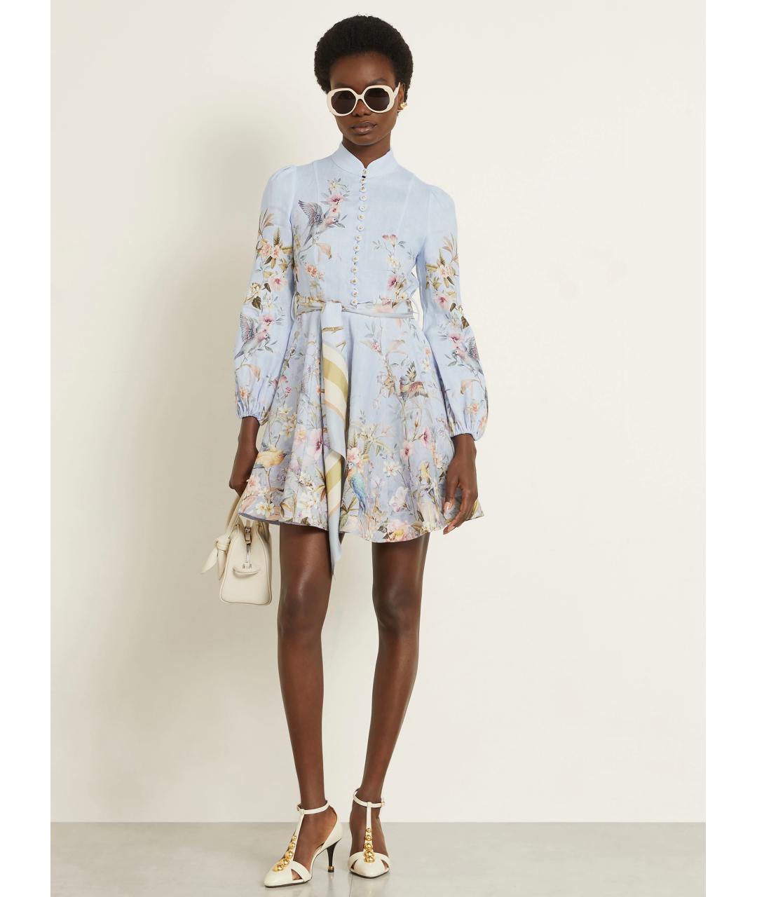 ZIMMERMANN Голубое льняное коктейльное платье, фото 8